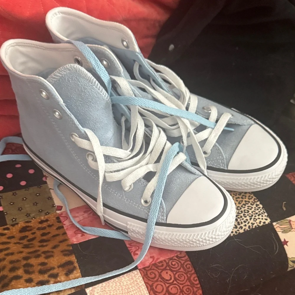 New Light Blue High-Top Suede Chucks - Picture 2 of 6